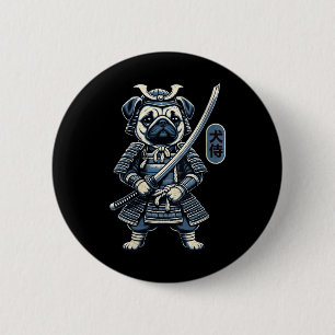 Badge Rond 5 Cm Femme Japonaise Samurai Dog Tattoo, Chien Carlin K