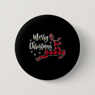 Badge Rond 5 Cm Femme Joyeux Buffle de rennes de Noël Plaid Rouge