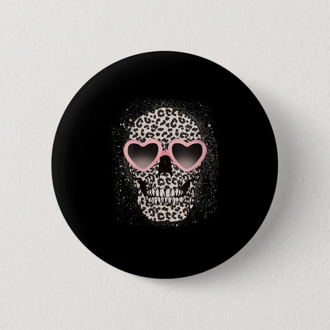 Badge Rond 5 Cm Femme Léopard Gothique Cool Skeleton Cheetah (Devant)
