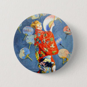 Badge Rond 5 Cm Femme Monet en costume japonais