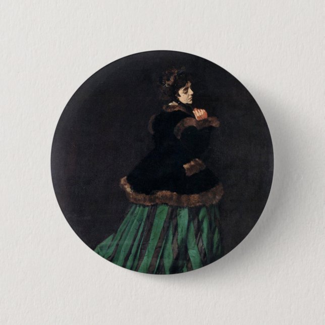 Badge Rond 5 Cm Femme Monet en robe verte (Devant)