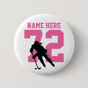 Badge Rond 5 Cm Femme Personnalisée Joueuse de hockey Nom Numéro R