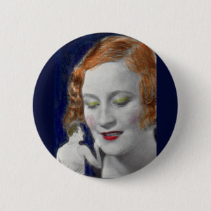 Badge Rond 5 Cm Femme rousse des années 1930 et son minuscule mari