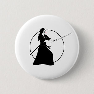 Badge Rond 5 Cm Femme Samurai guerrière avec épée