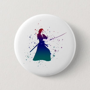 Badge Rond 5 Cm Femme Samurai guerrière avec épée