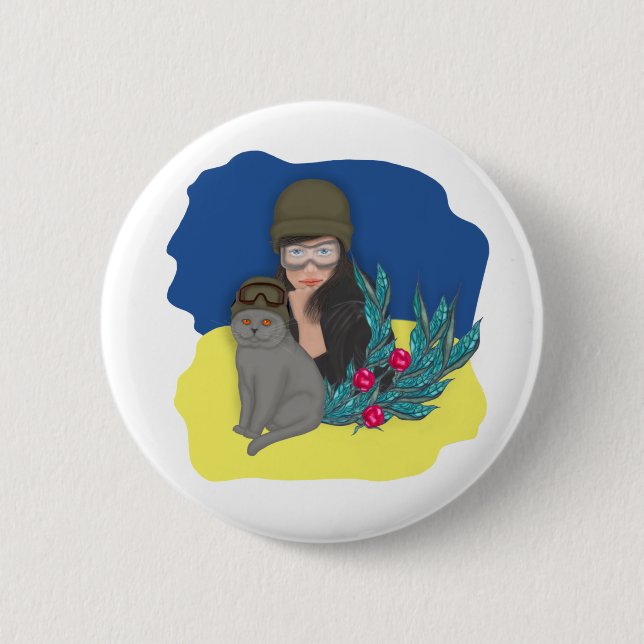 Badge Rond 5 Cm Femme ukrainienne militaire (Devant)