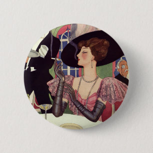 Badge Rond 5 Cm Femme vintage Fumer Cigarette Boire Champagne