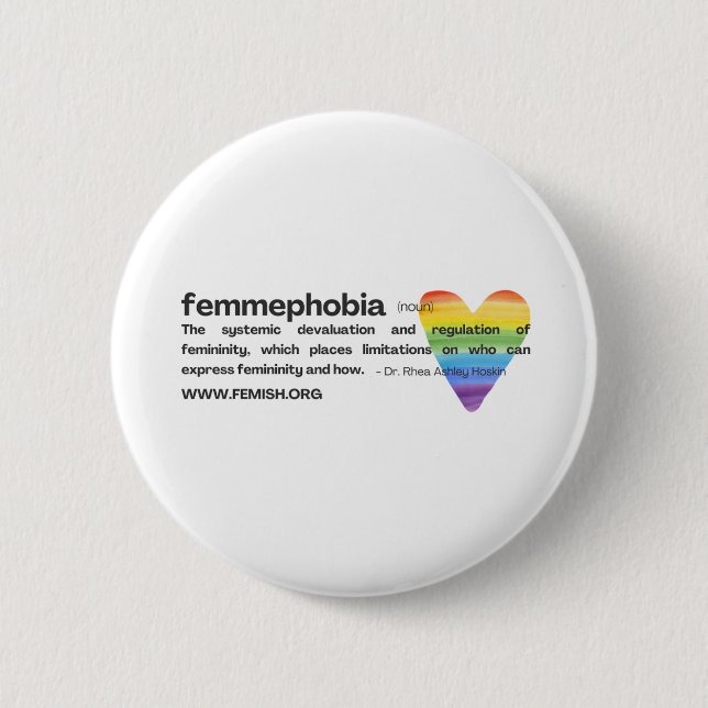 Badge Rond 5 Cm FEMMEPHOBIE Coeur Arc-en-ciel (Devant)