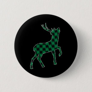 Badge Rond 5 Cm Femmes Buffle noir vert Plaid Deer Reinvêtement