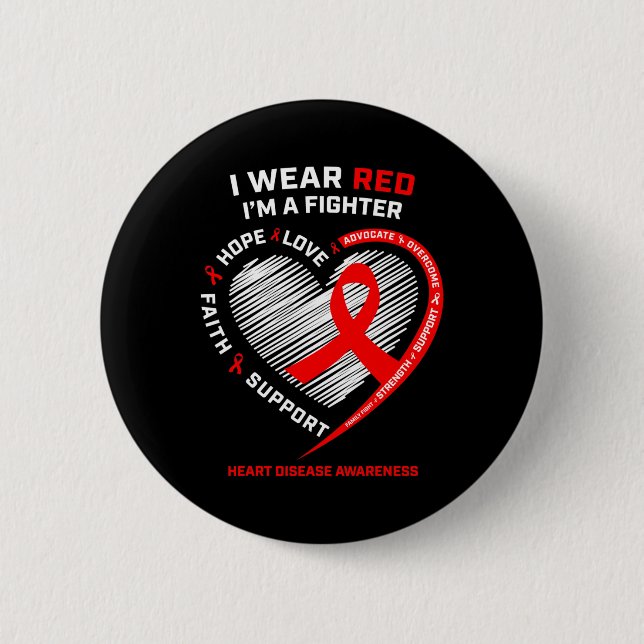 Badge Rond 5 Cm Femmes Cadeaux Guerrier Red Fighter Maladie cardia (Devant)