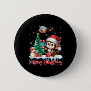 Badge Rond 5 Cm FEMMES Joyeux Noël Mignonne singe Santa Hat Monke