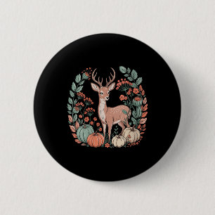 Badge Rond 5 Cm Femmes Vintage Cottagecore Cerf Dans La Forêt Flor
