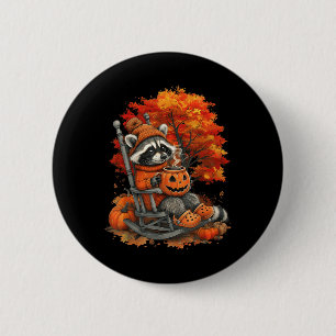 Badge Rond 5 Cm Feral Girl Fall Raccoon Halloween Citrouille Racco