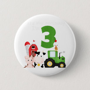 Badge Rond 5 Cm Ferme Barnyard Animaux Tracteur 3e anniversaire 3 