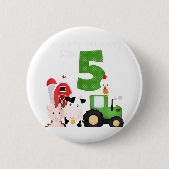 Badge Rond 5 Cm Ferme Barnyard Animaux Tracteur 5e anniversaire 5  (Devant)