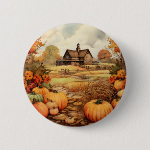 Badge Rond 5 Cm Ferme citrouille automne récolte Thanksgiving