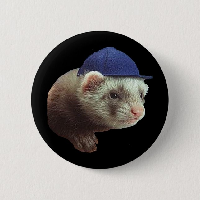 Badge Rond 5 Cm Ferret portant Casquette (Devant)