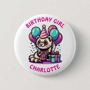 Badge Rond 5 Cm Ferret Thème Anniversaire Fête Fille Personnalisée