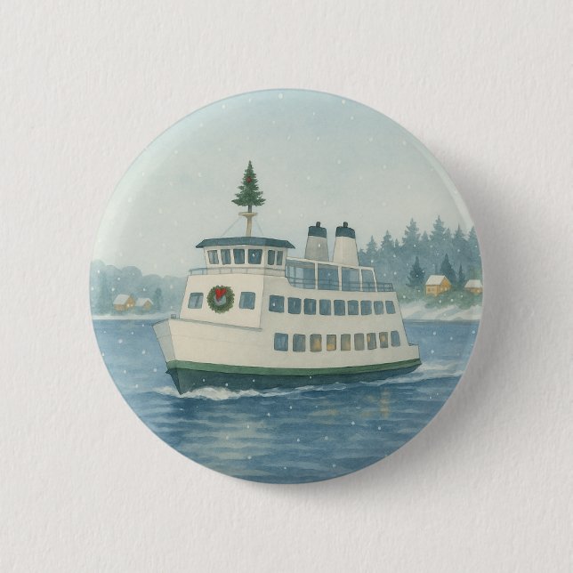 Badge Rond 5 Cm Ferry de jour Noël (Devant)