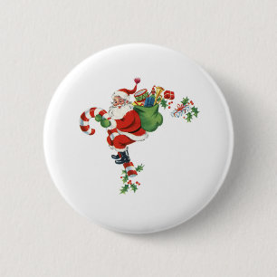 Badge Rond 5 Cm Festif Santa Claus rétro Noël vintage