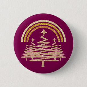 Badge Rond 5 Cm Festive Arbres à sapins étincelants Arc-en-ciel