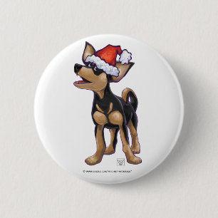 Badge Rond 5 Cm Festive de nuit étoilée Chihuhua à Santa Hat