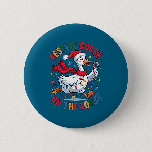 Badge Rond 5 Cm Festive Goose On Loose Christmas Cute Holiday Wint (Devant)