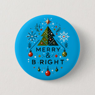 Badge Rond 5 Cm Festive Joyeux et brillant Design d'arbre de Noël