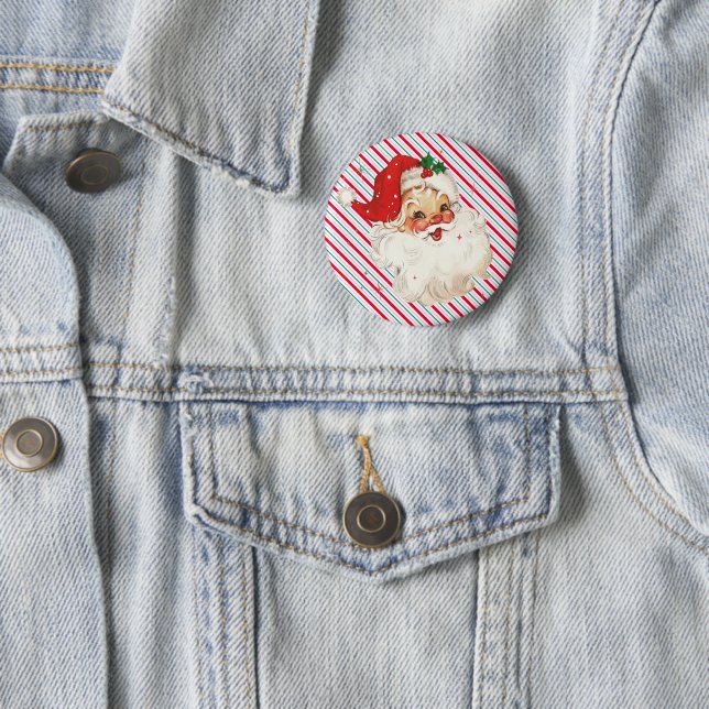 Badge Rond 5 Cm Festive Stripe Retro Père Noël (En situation)