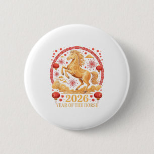 Badge Rond 5 Cm Fête 2026 Année du Cheval Zodiaque Cowgirl Fort