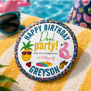 Badge Rond 5 Cm Fête au Piscine Fête d'anniversaire Moderne sur