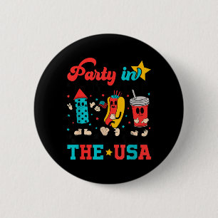 Badge Rond 5 Cm Fête aux États-Unis Hot Dog Feux d'artifice Drapea