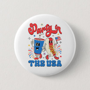 Badge Rond 5 Cm Fête Aux Usa Cute Soda Et Hotdog Patriotique 4t