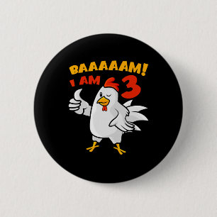 Badge Rond 5 Cm Fête d'anniversaire 3 ans de poulet Ferme de poule