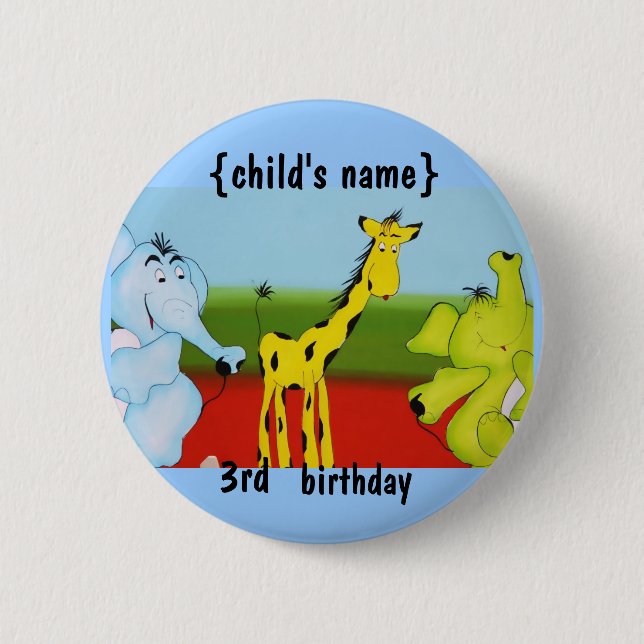 Badge Rond 5 Cm fête d'anniversaire d'animaux de bande dessinée (Devant)