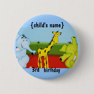 Badge Rond 5 Cm fête d'anniversaire d'animaux de bande dessinée