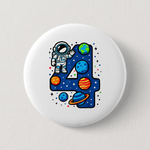 Badge Rond 5 Cm Fête d'anniversaire d'astronaute 4 ans garçon fill