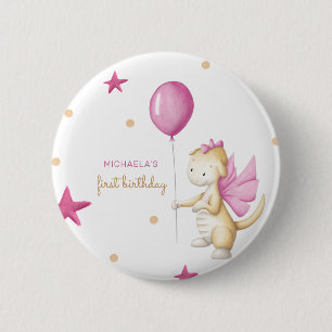 Badge Rond 5 Cm Fête d'anniversaire de 1 an de la fille au dragon