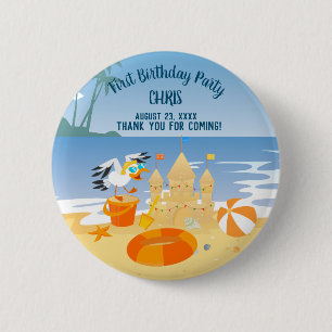 Badge Rond 5 Cm Fête d'anniversaire de bébé garçon sur la plage av