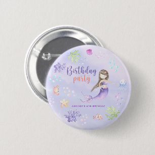 Badge Rond 5 Cm Fête d'anniversaire de fille sirène