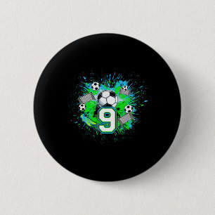 Badge Rond 5 Cm Fête d'anniversaire de football 9 ans joueur de fo