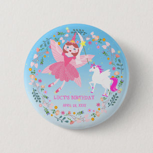 Badge Rond 5 Cm Fête d'anniversaire de la magie de licorne et de f