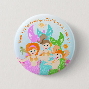 Badge Rond 5 Cm Fête d'anniversaire de la Sirène et de ses amis