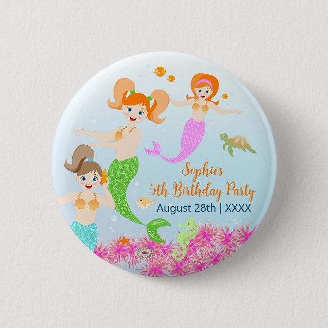 Badge Rond 5 Cm Fête d'anniversaire de la Sirène et de ses amis (Devant)