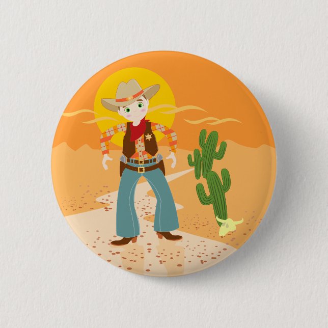 Badge Rond 5 Cm Fête d'anniversaire d'enfant de cowboy (Devant)