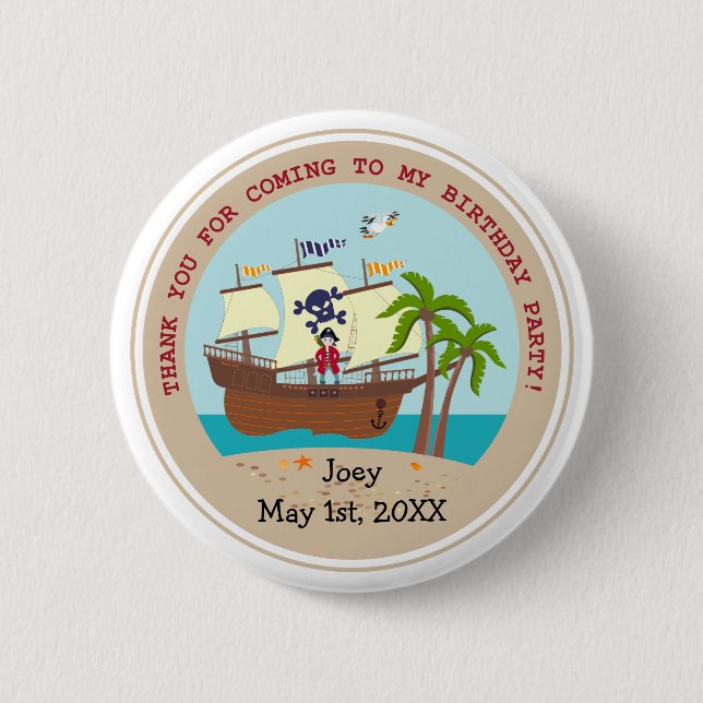 Badge Rond 5 Cm Fête d'anniversaire d'enfant de pirate (Devant)