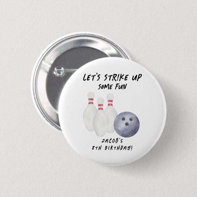 Badge Rond 5 Cm Fête d'anniversaire d'enfants au bowling (Devant & derrière)