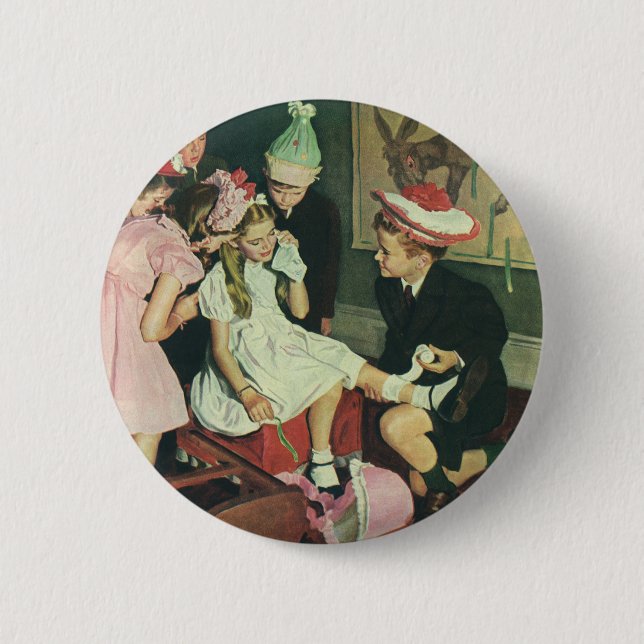 Badge Rond 5 Cm Fête d'anniversaire vintage, Épingler la queue sur (Devant)