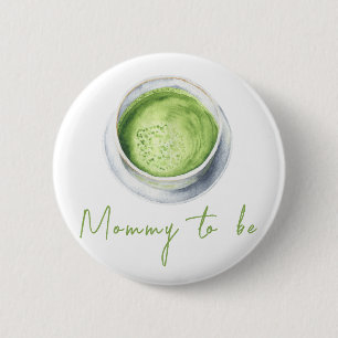 Badge Rond 5 Cm Fête de bébé à la Watercolor Matcha Latte - Maman 