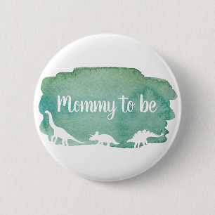 Badge Rond 5 Cm Fête de bébé dinosaure aquarelle verte Maman à ven